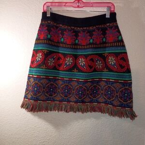FARM RIO Colorful Woven Tapestry Skirt in Blues Red Mustard sz Large